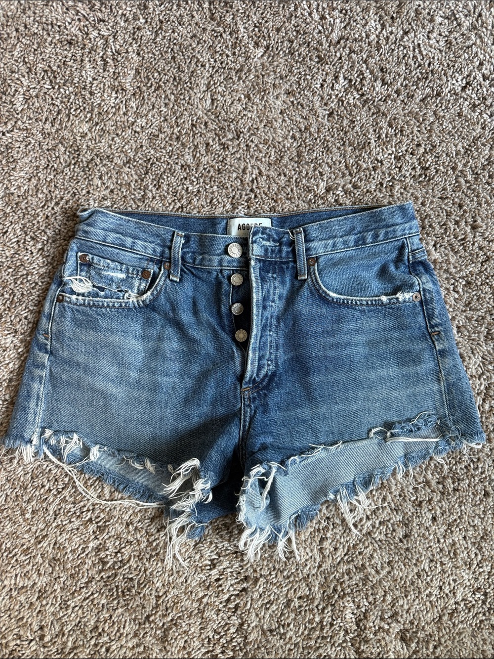 Agolde Distressed High-Rise Denim Shorts — Blue - Picture 1 of 1